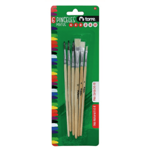 Pack 6 pinceles redondos-planos Torre (4,6,8,2,6 y 10 â€” LibrerÃ­a Bulnes Chile