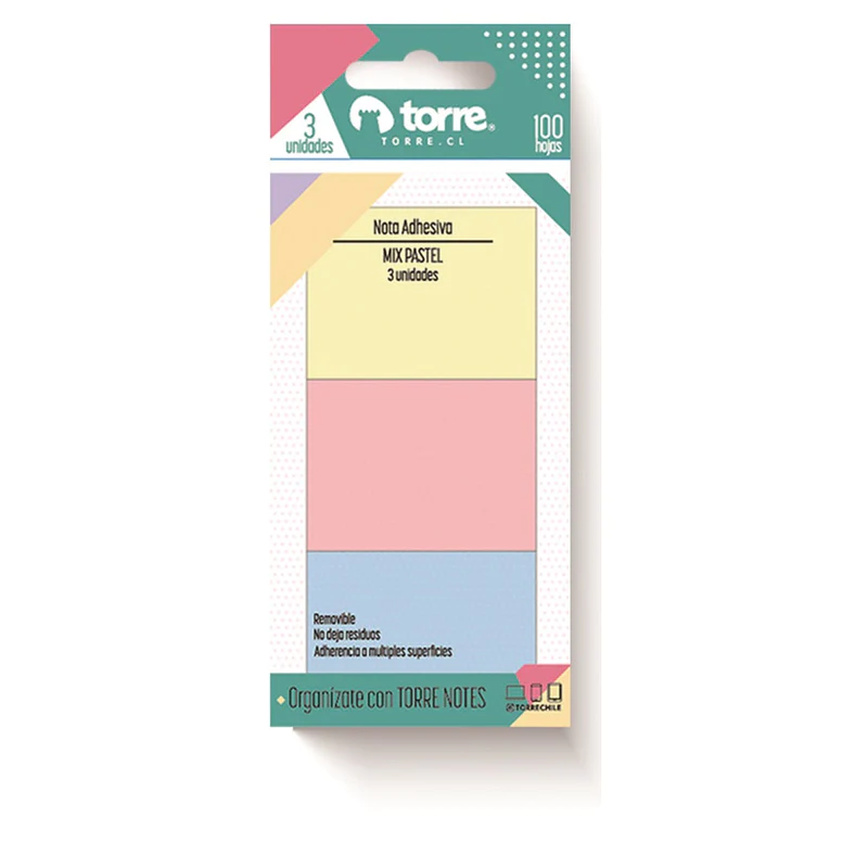 Nota Adhesiva mix pastel Torre 3 colores (1OO Hojas) â€” LibrerÃ­a Bulnes Chile
